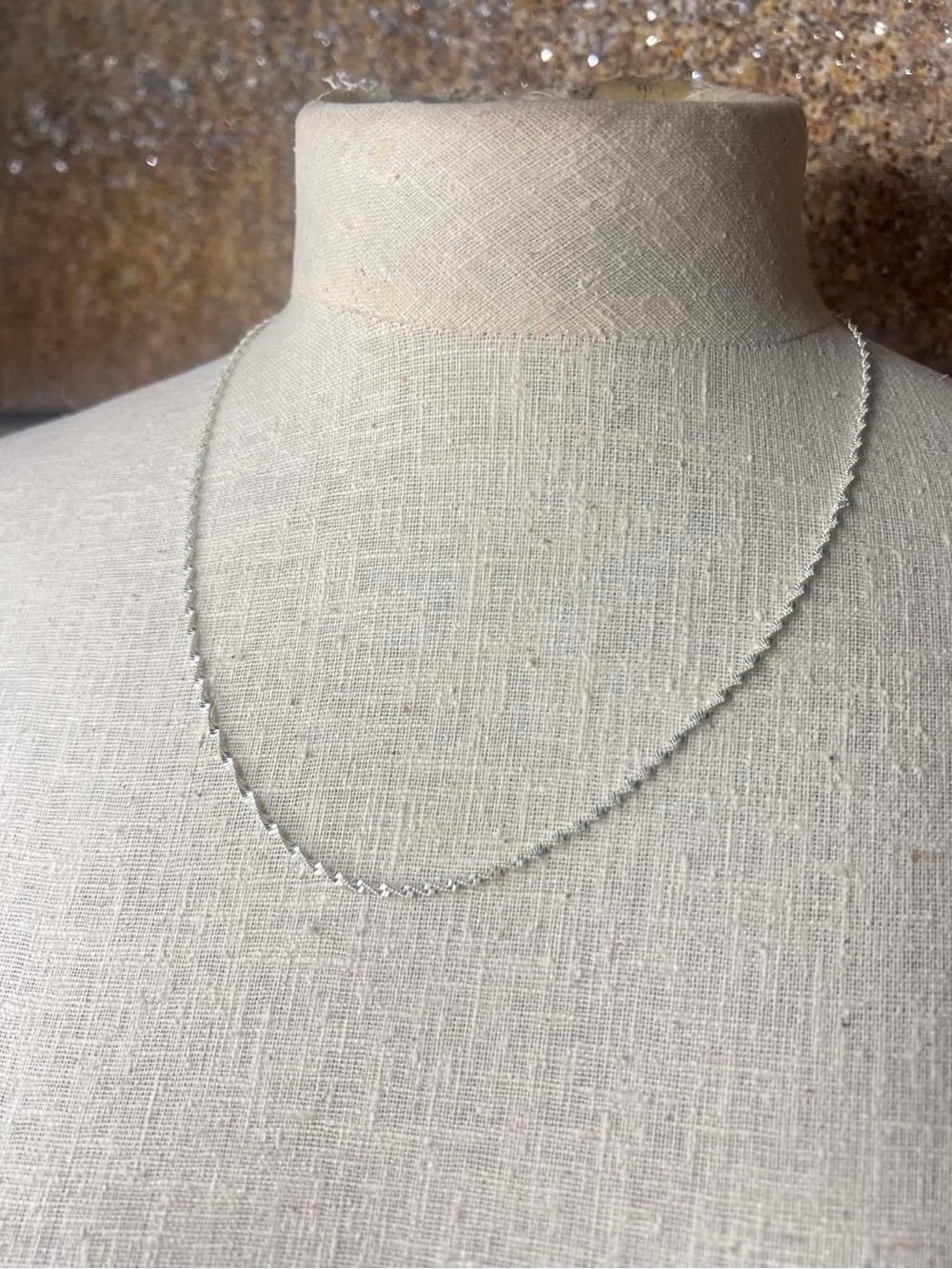 Silver Tone Singapore Twisted Wave Chain Dainty Sparkle Layering Necklace Chain
